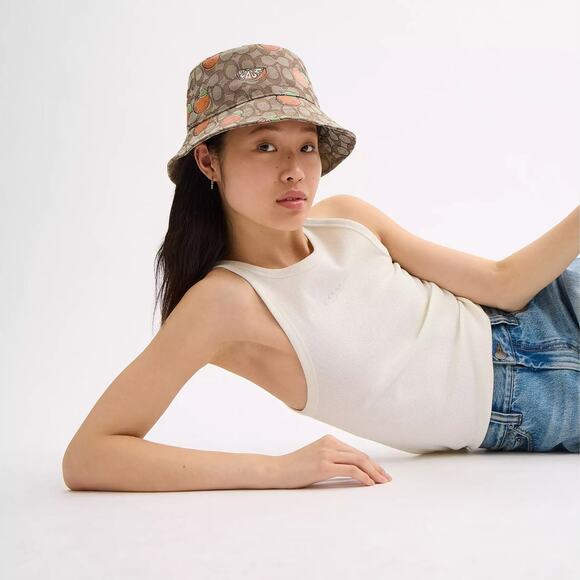 ❤️ Coach Signature Retro Orange Print Bucket Hat - Picture 2 of 10